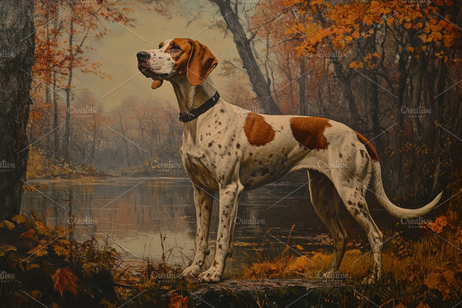 Elegant Pointer Dog Autumn Landscape, a Background Photo by Pixeness Studio