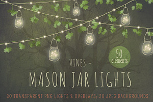 Mason Jar Lights Vines Overlays