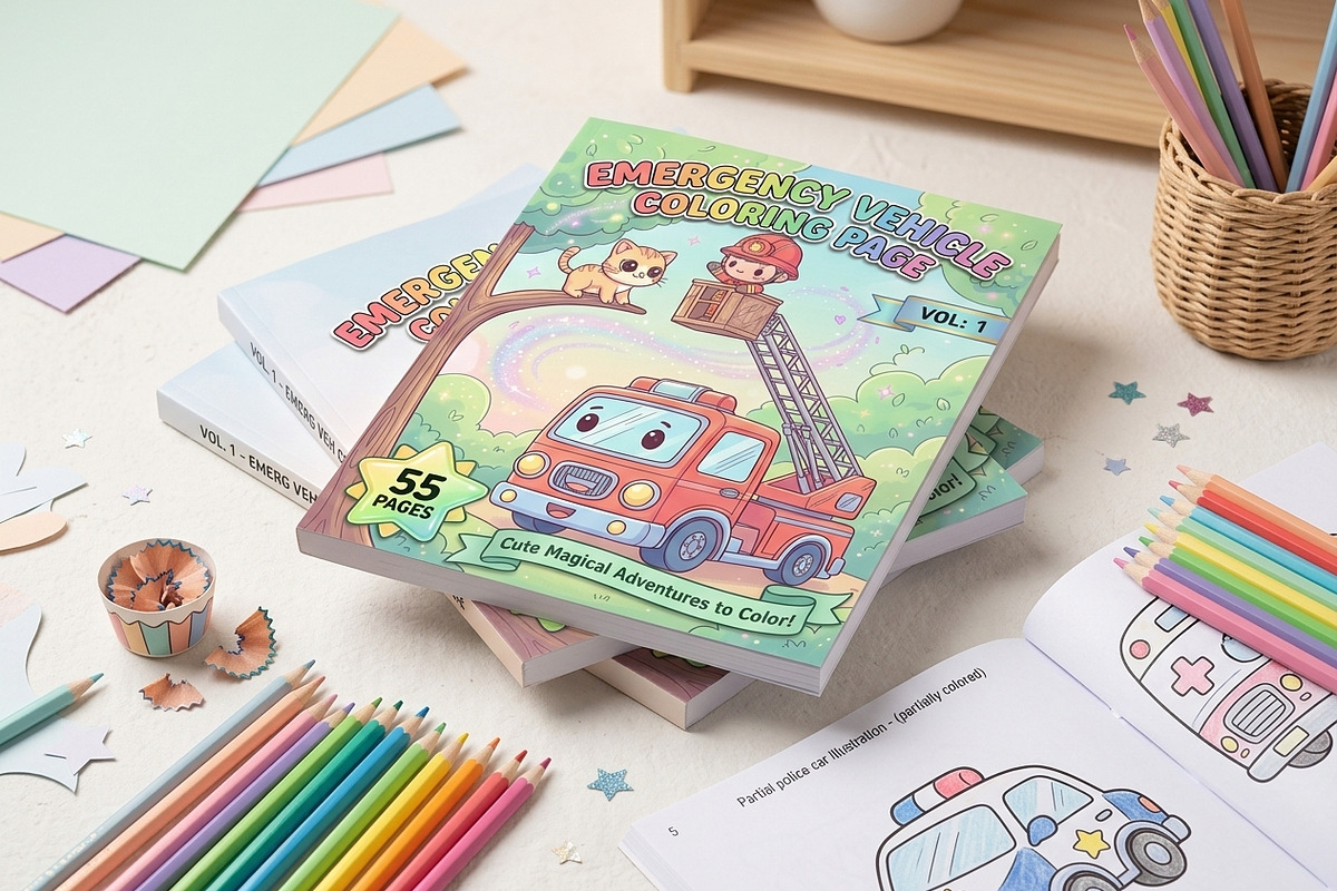 55 Emergency Vehicle Coloring Pages, a Transportation Illustration by ikarifq shop (Photo 2 of 5)