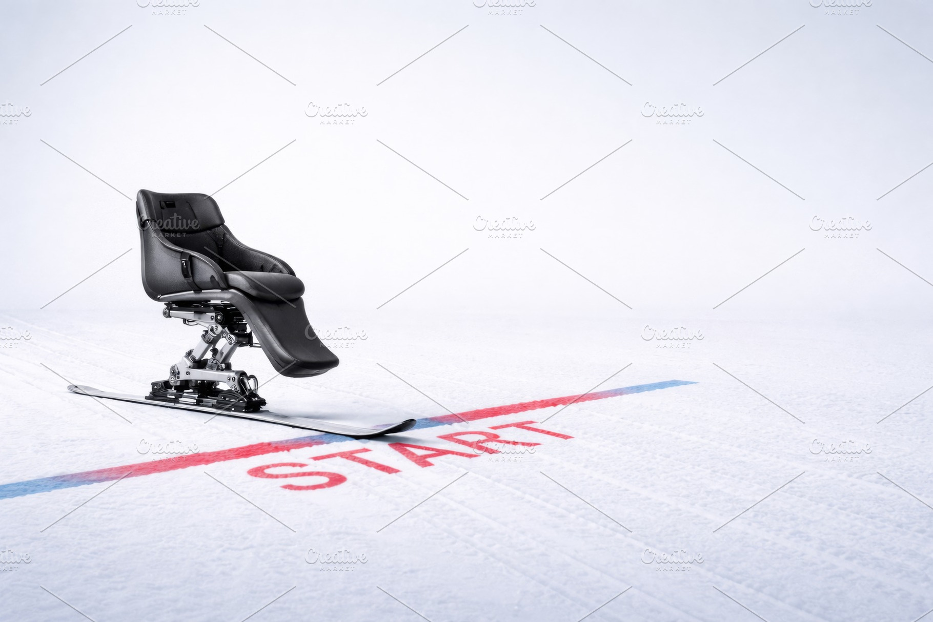 Winter sport ski chair on snowy fiel, a Photo by Dvoevnore photos