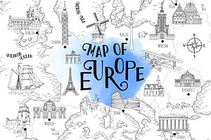Map of Europe - hand drawn map set