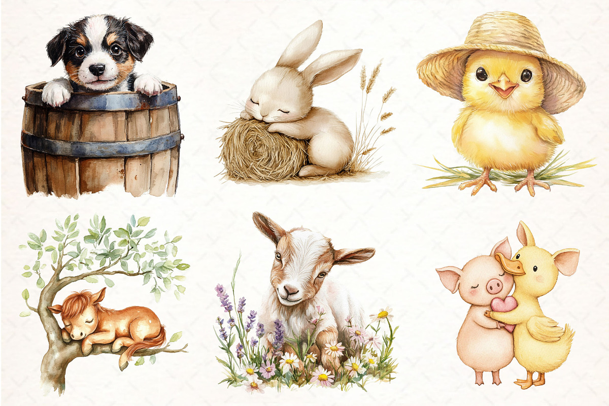Cute Animals on the Farm Clipart, an Illustration by Pixels.Craft (Photo 3 of 7)