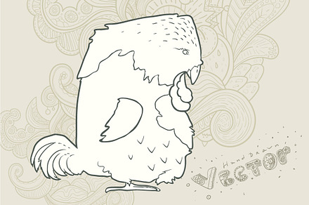 Hand drawn vector retro cartoon bird