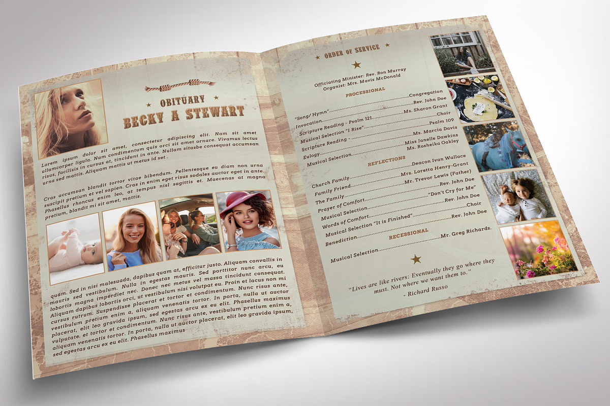 Cowgirl Tabloid Funeral Program, a Brochure Template by Four C Graphic (Photo 3 of 10)