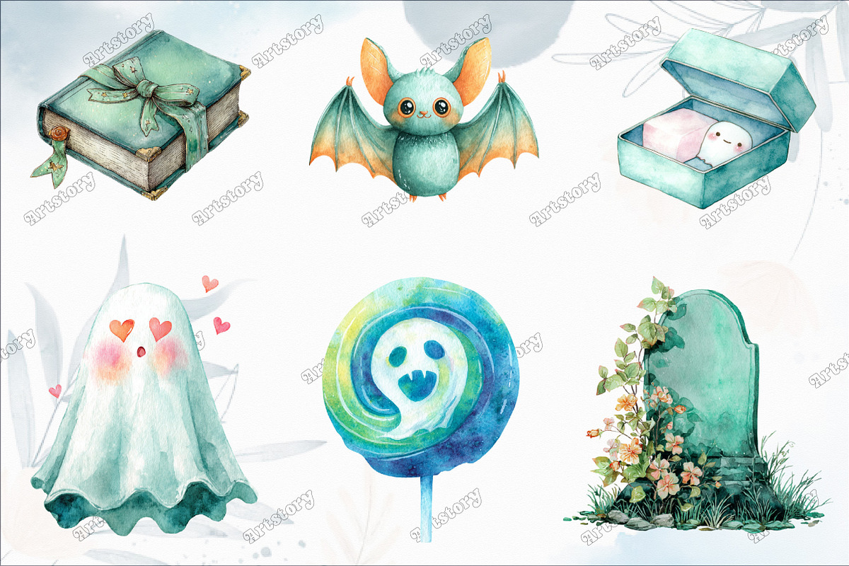 Pastel Mint Halloween Clipart, a Graphic by designcity5 (Photo 2 of 5)