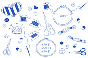 Blue Embroidery Line Icons Set, a Decorative Illustration by Milota (Thumbnail 2 of 3)