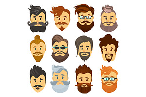 Hipster Barbershop Cartoon European People With Beards Moustaches And Various Stylish Haircuts On White Background Isolated Vector Illustration