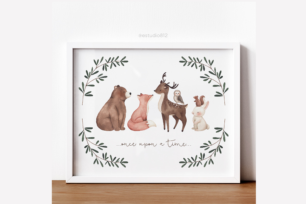 Little Forest watercolor clipart, an Animal Illustration by Estudio 812 (Photo 4 of 9)