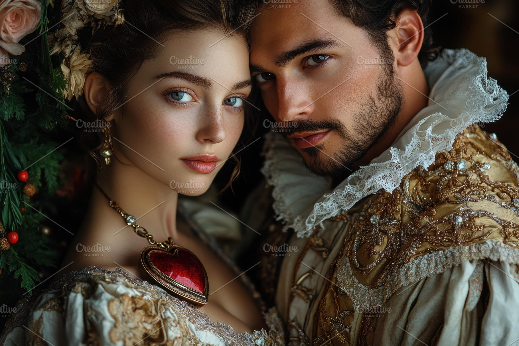 Portrait of a couple dressed in eleg, a Photo by Tanuart