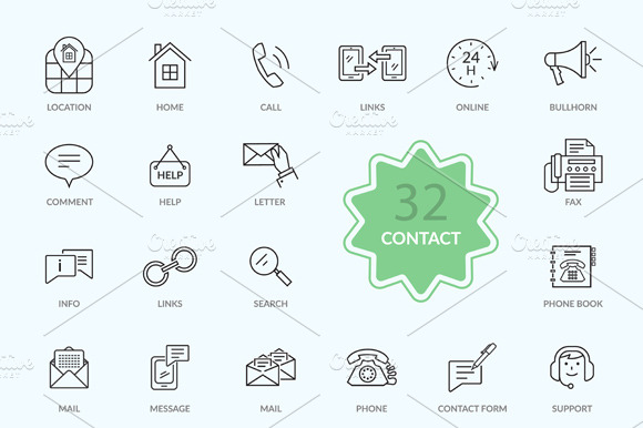 Thin Lines Icons Of Contact