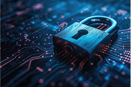 High Tech Padlock on Circuit Board, a Technology Photo by Lermont51