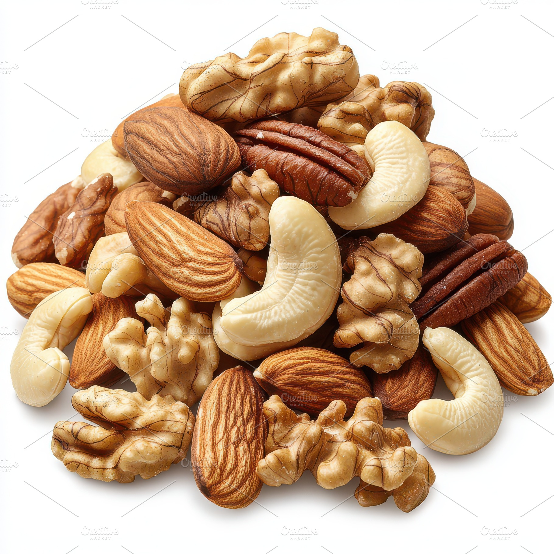 Pile of mixed nuts, cashews and waln, a Food & Drink Photo by Pixeness Studio