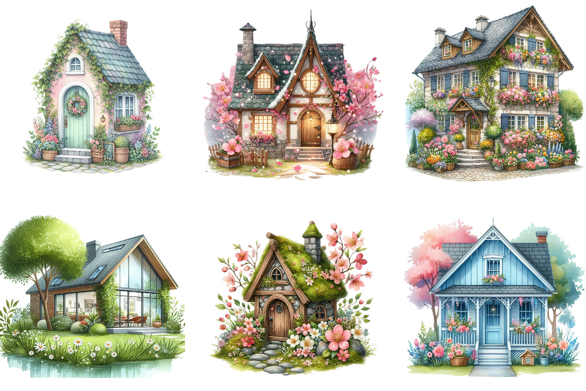 Spring House Clipart Bundle, an Illustration by DreamArtGraphic (Photo 2 of 4)