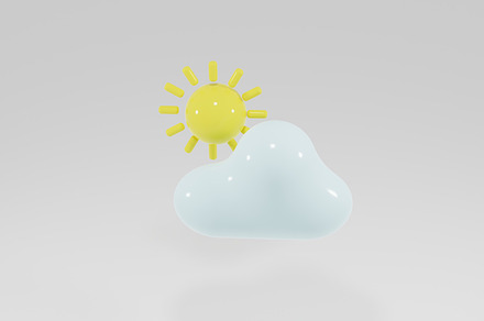 3D cartoon weather icon. sun and cloud isolated on white background. 3d render