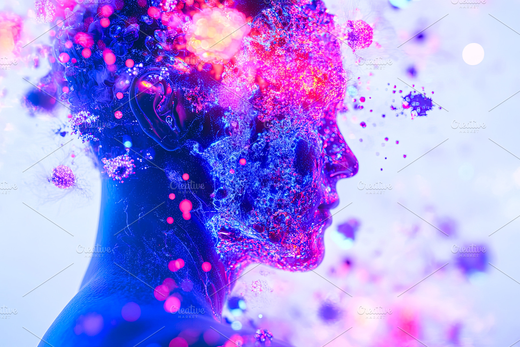 Abstract Human Face with Glowing Particles, a Background Photo by Ales Munt