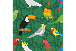 Seamless Vector Parrots Birds Pattern.