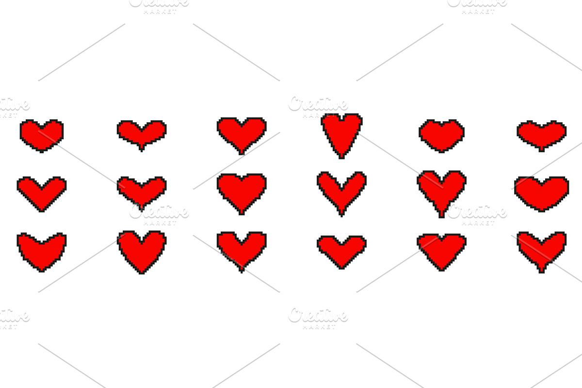 Pixelated Red Heart Icons Set, an Illustration by Gentle Studio
