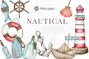 Watercolor Nautical Clipart, an Illustration by Stellalunarts (Thumbnail 1 of 3)