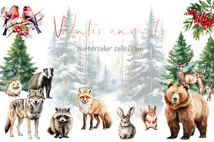 Watercolor forest animals clipart