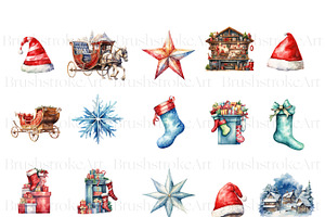 Watercolor Christmas Clipart, Santa