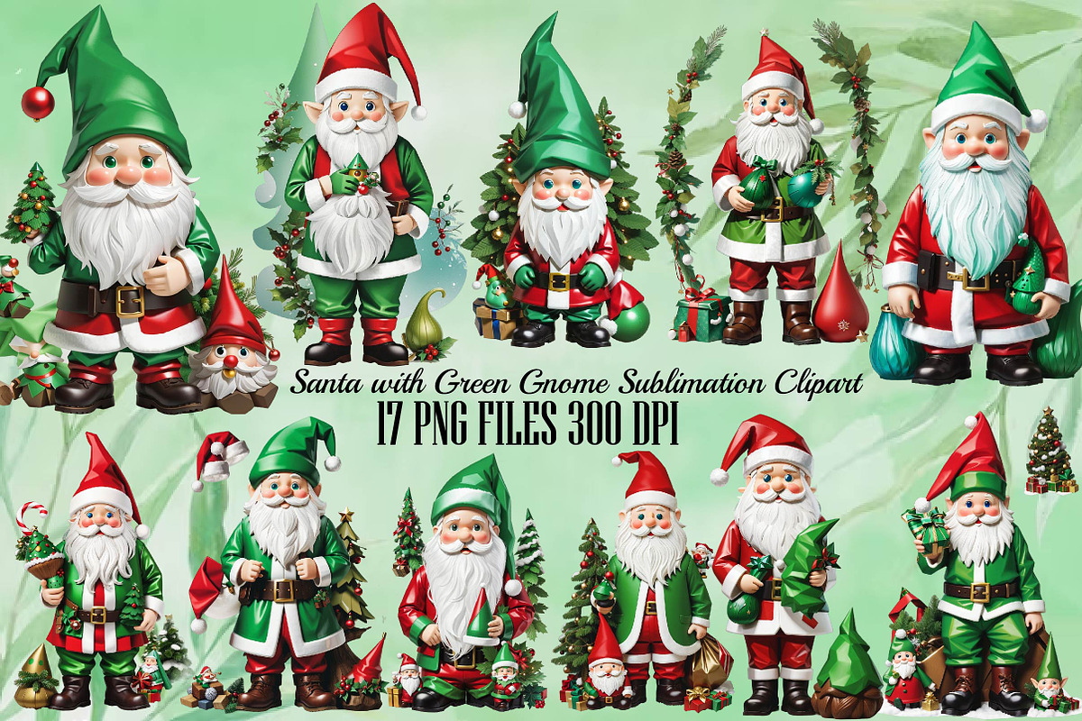 Santa with Green Gnome Sublimation, a Seasonal Illustration by Craft Nest (Photo 1 of 5)
