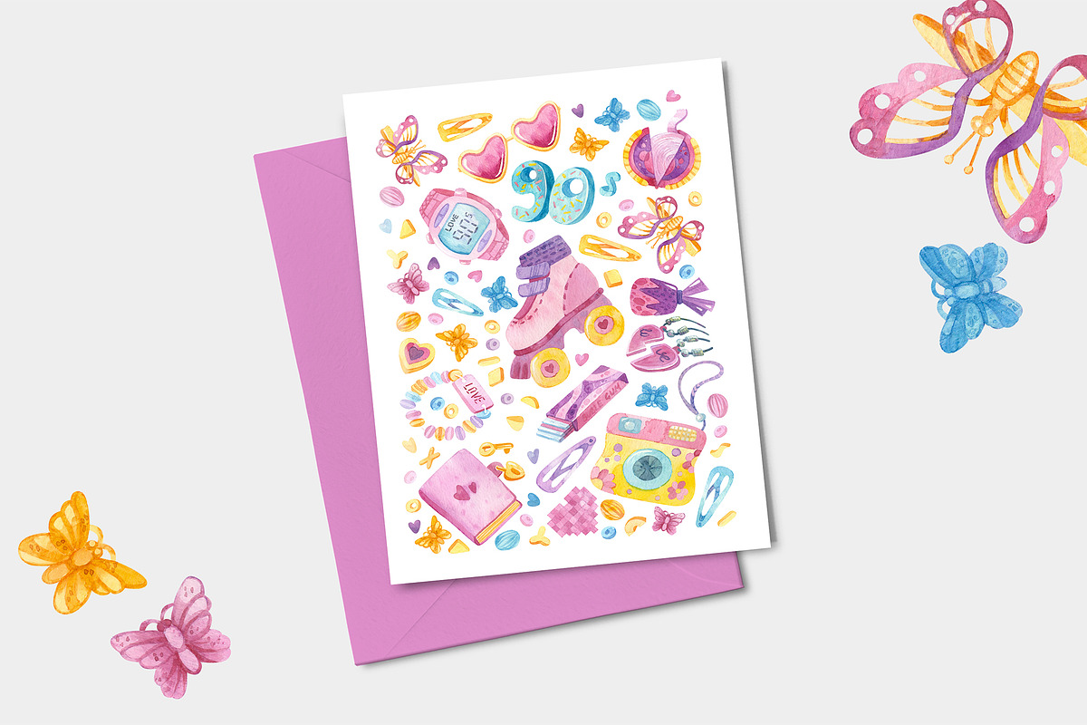 90s Watercolor clipart, patterns, a Decorative Illustration by Valin Malin (Photo 14 of 14)