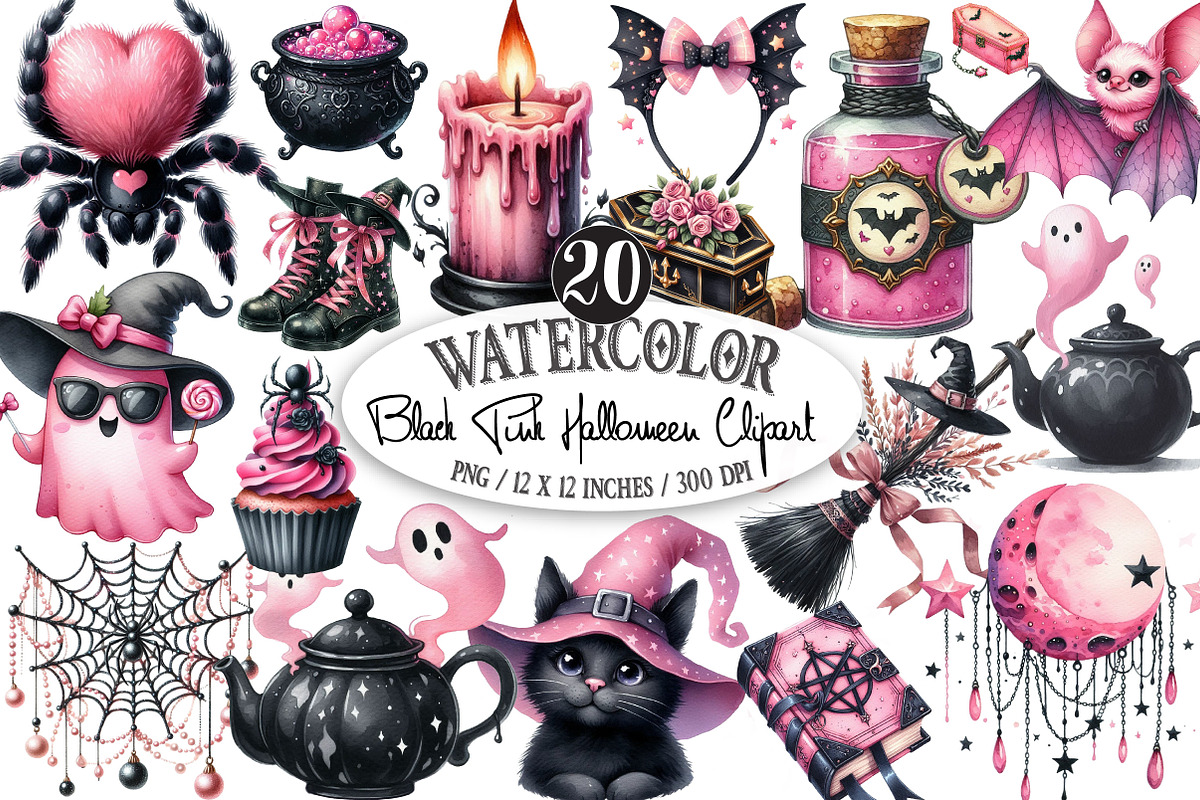Black Pink Halloween Clipart, an Illustration by Designking (Photo 1 of 4)
