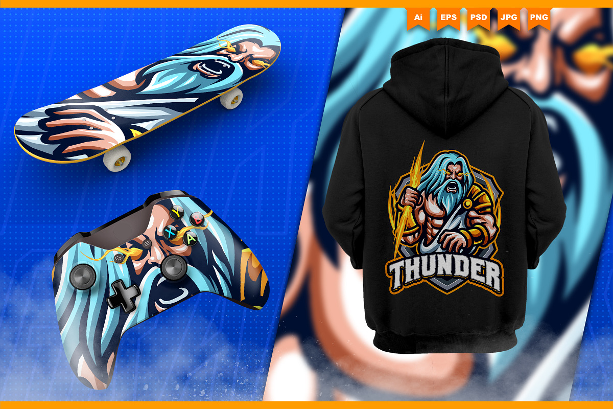 Zeus Thunder God Mascot Esport Logo, a Branding & Logo Template by FNR Graphics (Photo 4 of 5)