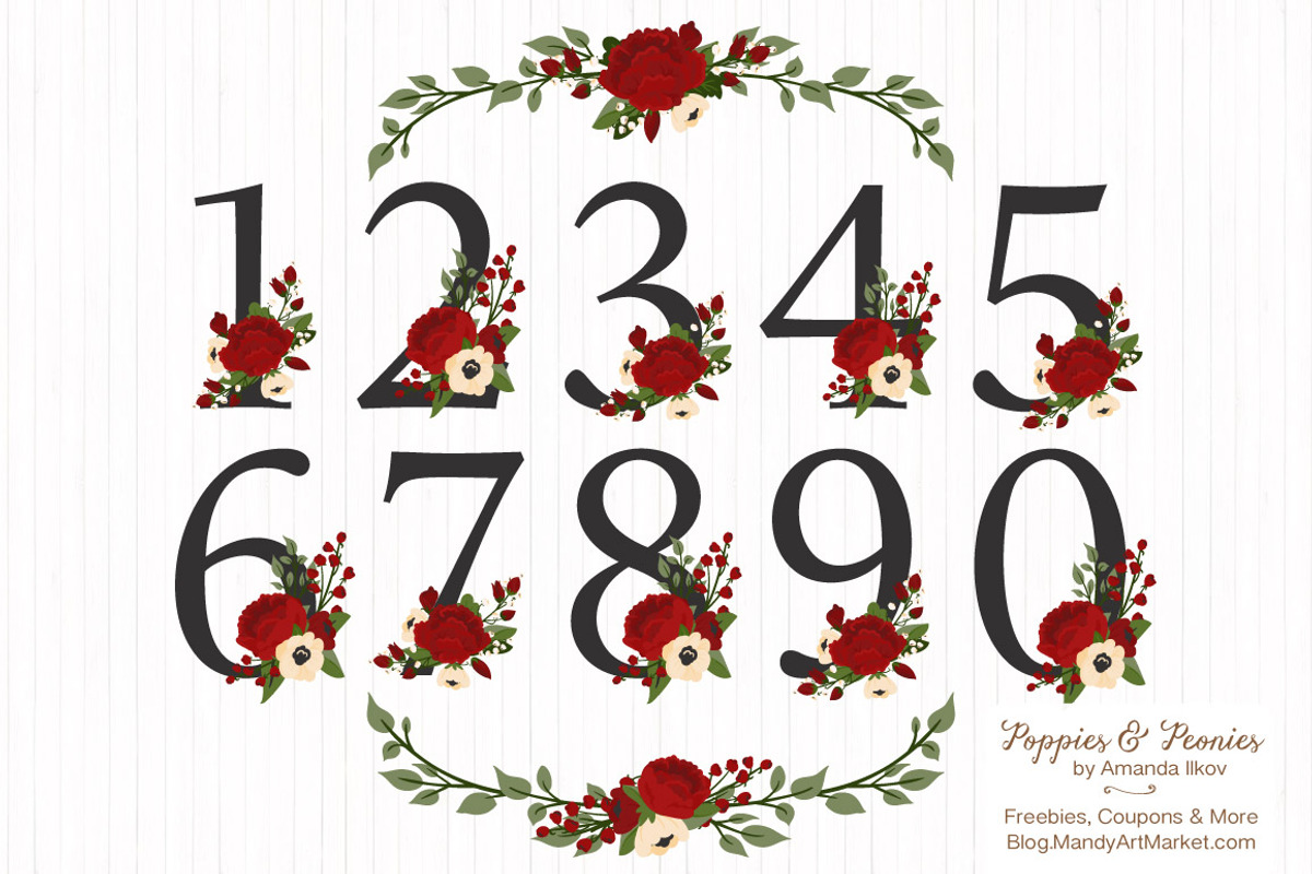 Christmas Floral Number Vectors, an Illustration by Amanda Ilkov (Photo 1 of 5)
