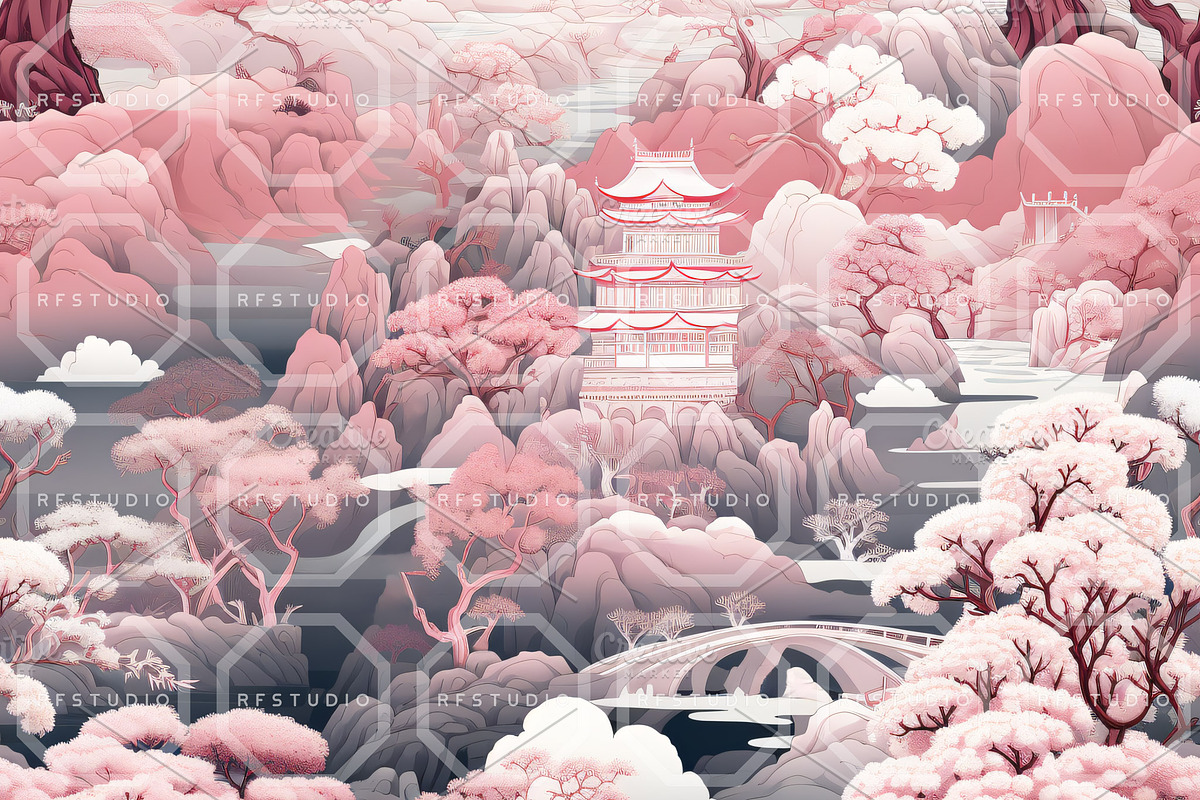 SAKURA SERENADE Toile De Jouy, a Pattern Graphic by RefinedFantasyStudio (Photo 3 of 9)