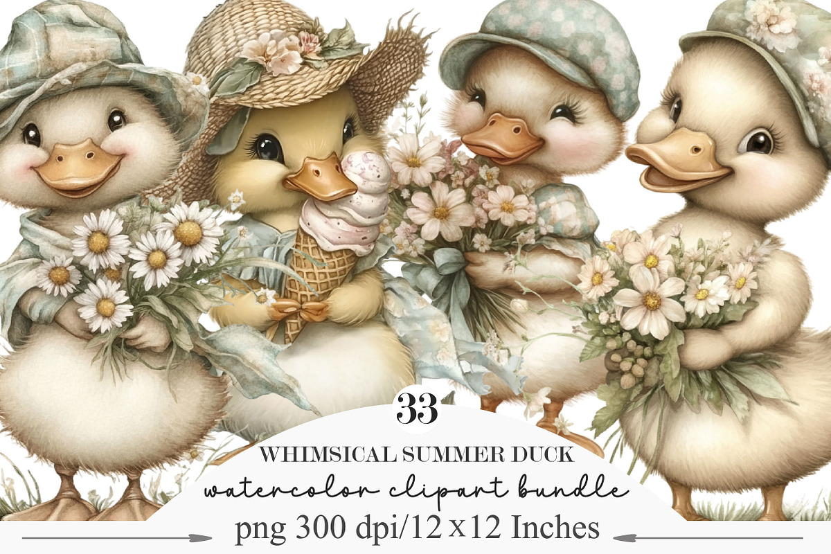 Whimsical Summer Duck Clipart, an Illustration by Designking (Photo 1 of 5)