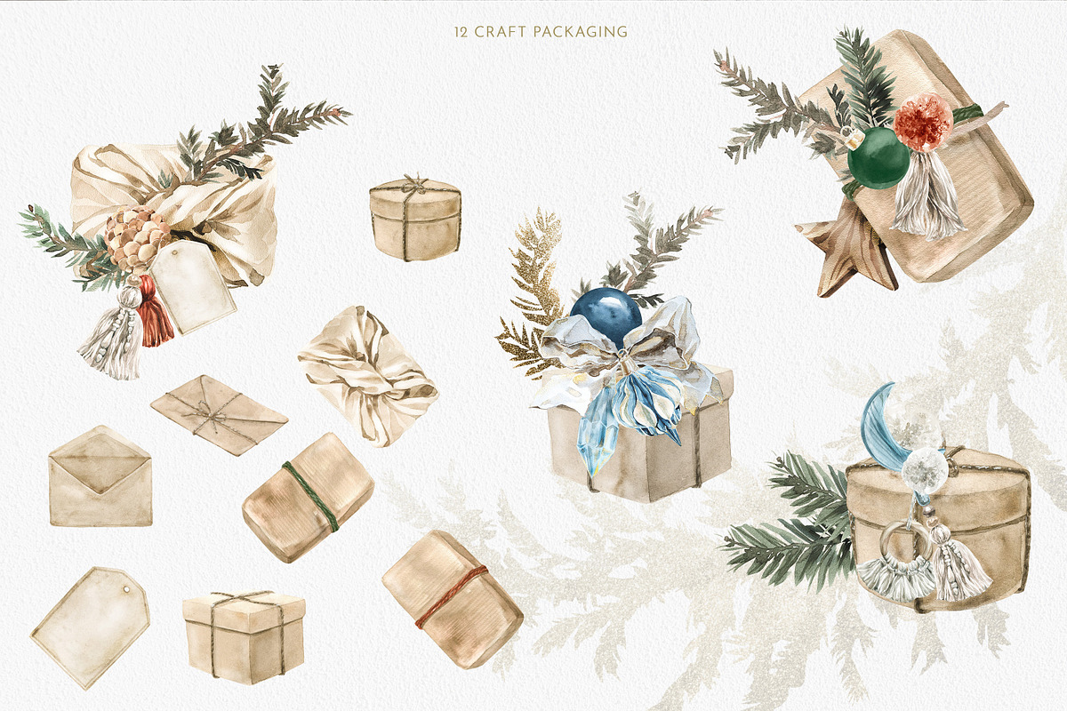 Christmas Decor Watercolor Set, a Decorative Illustration by Cat In Colour (Photo 9 of 14)