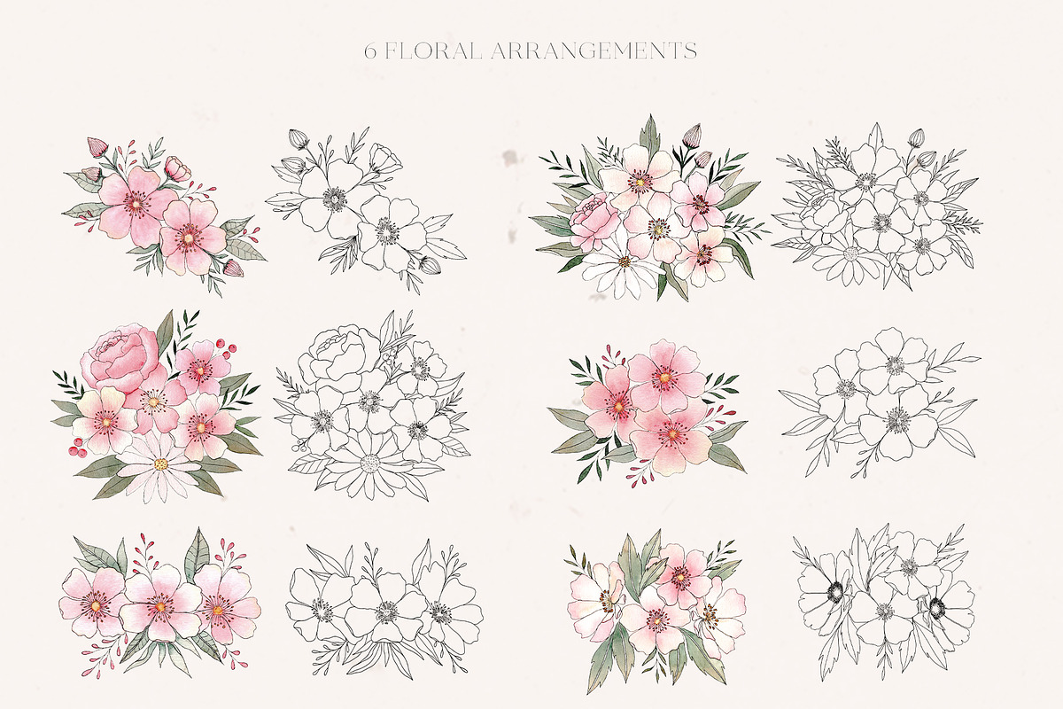 Watercolor Pink Florals & Ink, an Illustration by Michèle Kae (Photo 3 of 10)