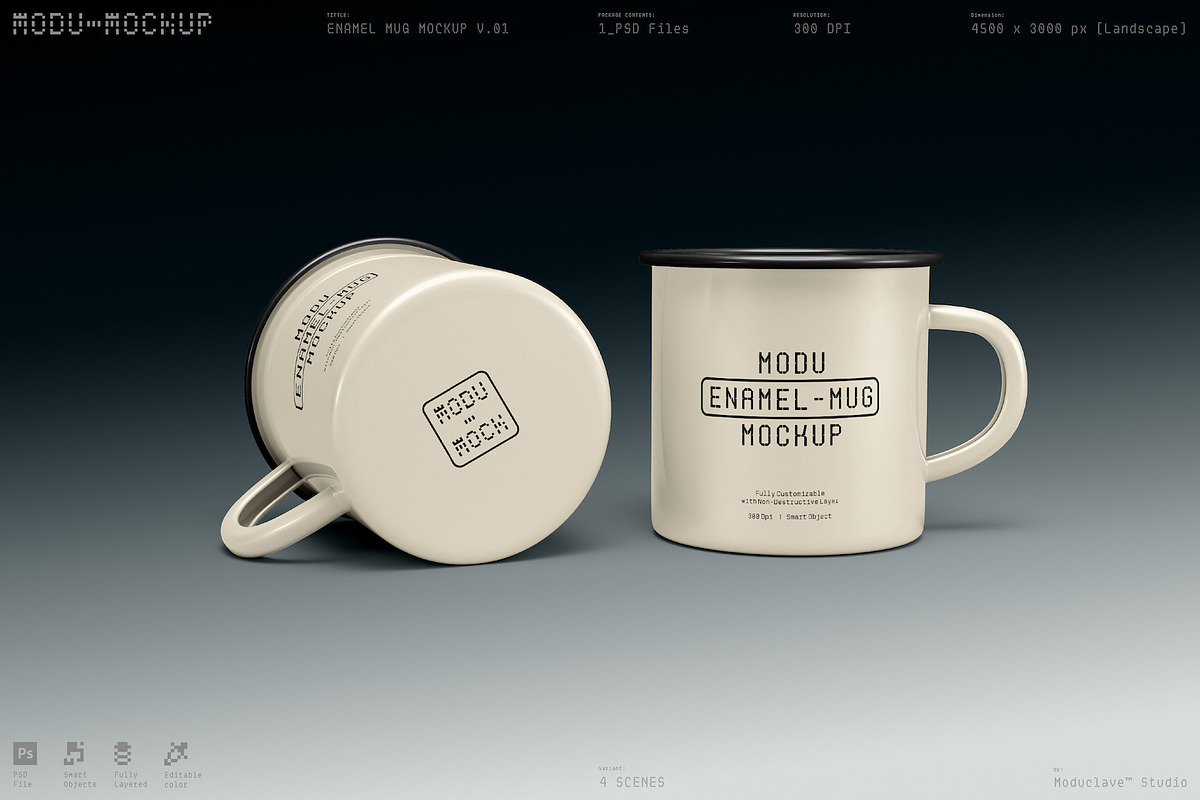4 Scenes - Enamel Mug Mockup Kit V01, a Merchandise Mockup by Moduclave Studio (Photo 6 of 7)