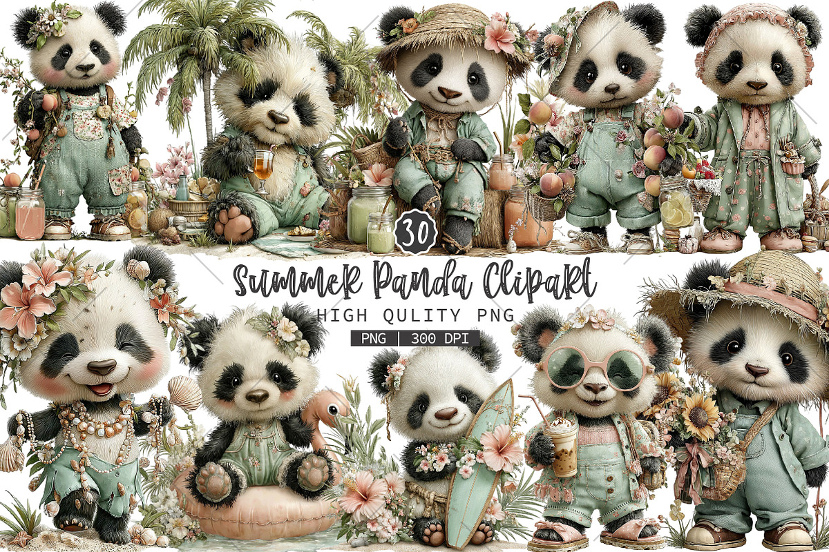 Summer Panda PNG Clipart, a Seasonal Illustration by OK Design (Photo 1 of 6)