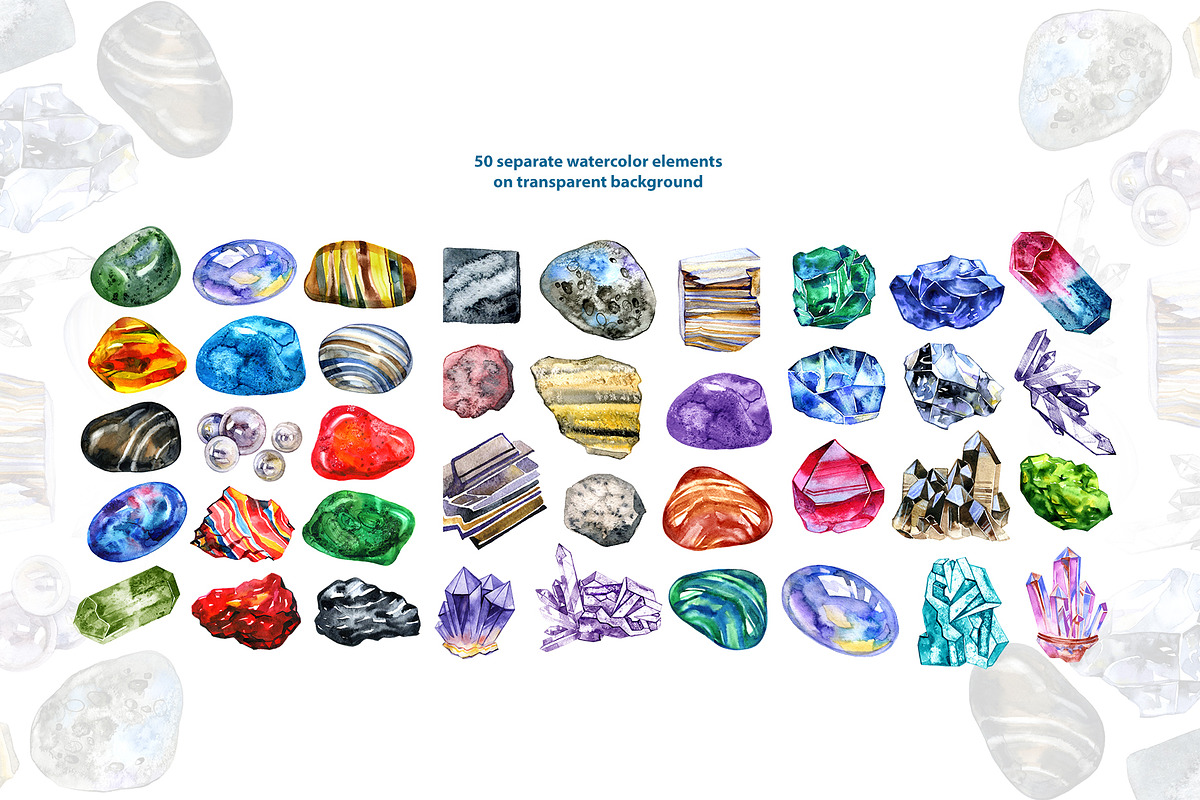 Watercolor minerals and gems, an Illustration by NataliMiasStore (Photo 2 of 10)