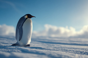 Emperor penguin standing on snow, a Photo by Beautiful things