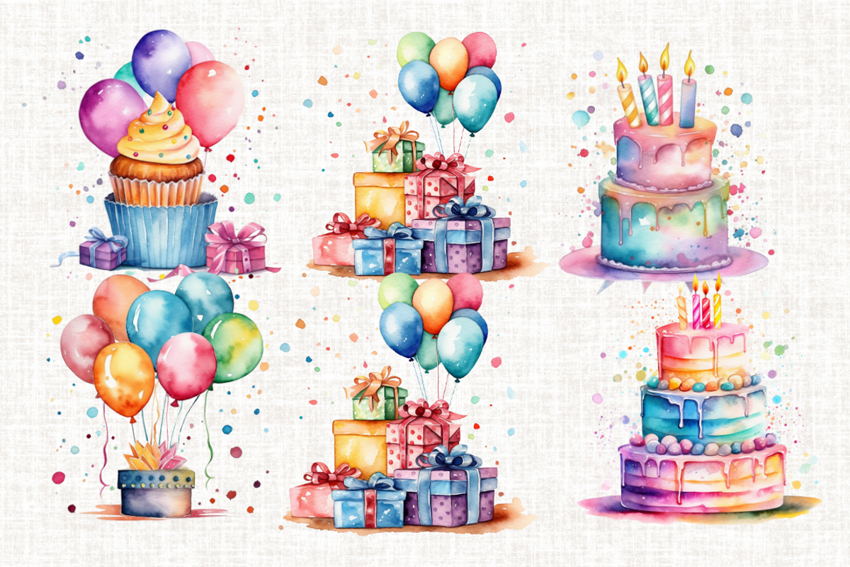 Watercolor Birthday Clipart Bundle, an Illustration by Mash Mash Stickers (Photo 4 of 9)