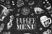 Burger menu. Hand-drawn. Chalk style, a Decorative Illustration by Margo Miller (Thumbnail 6 of 15)