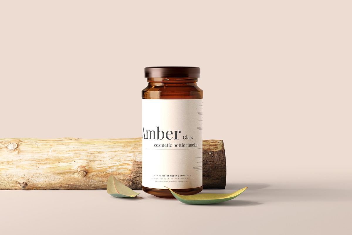 Amber Glass Jar Mockups, a Cups & Container Mockup by pmvch (Photo 3 of 10)