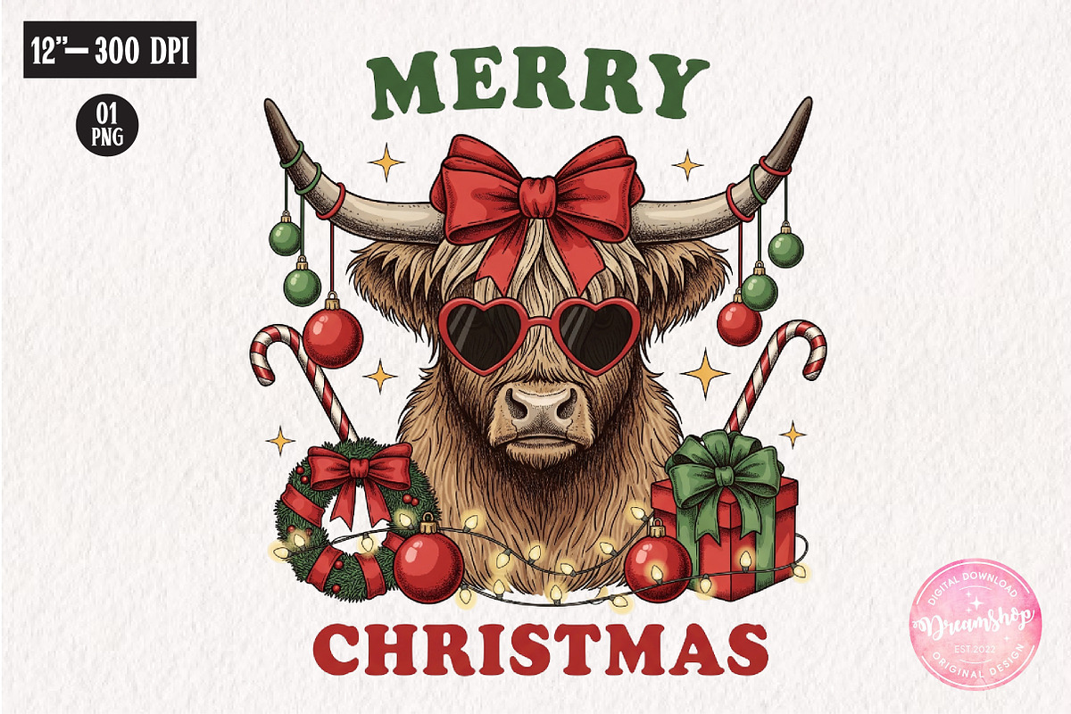 Funny Cow Merry Christmas PNG, an Illustration by CreationArt (Photo 1 of 4)