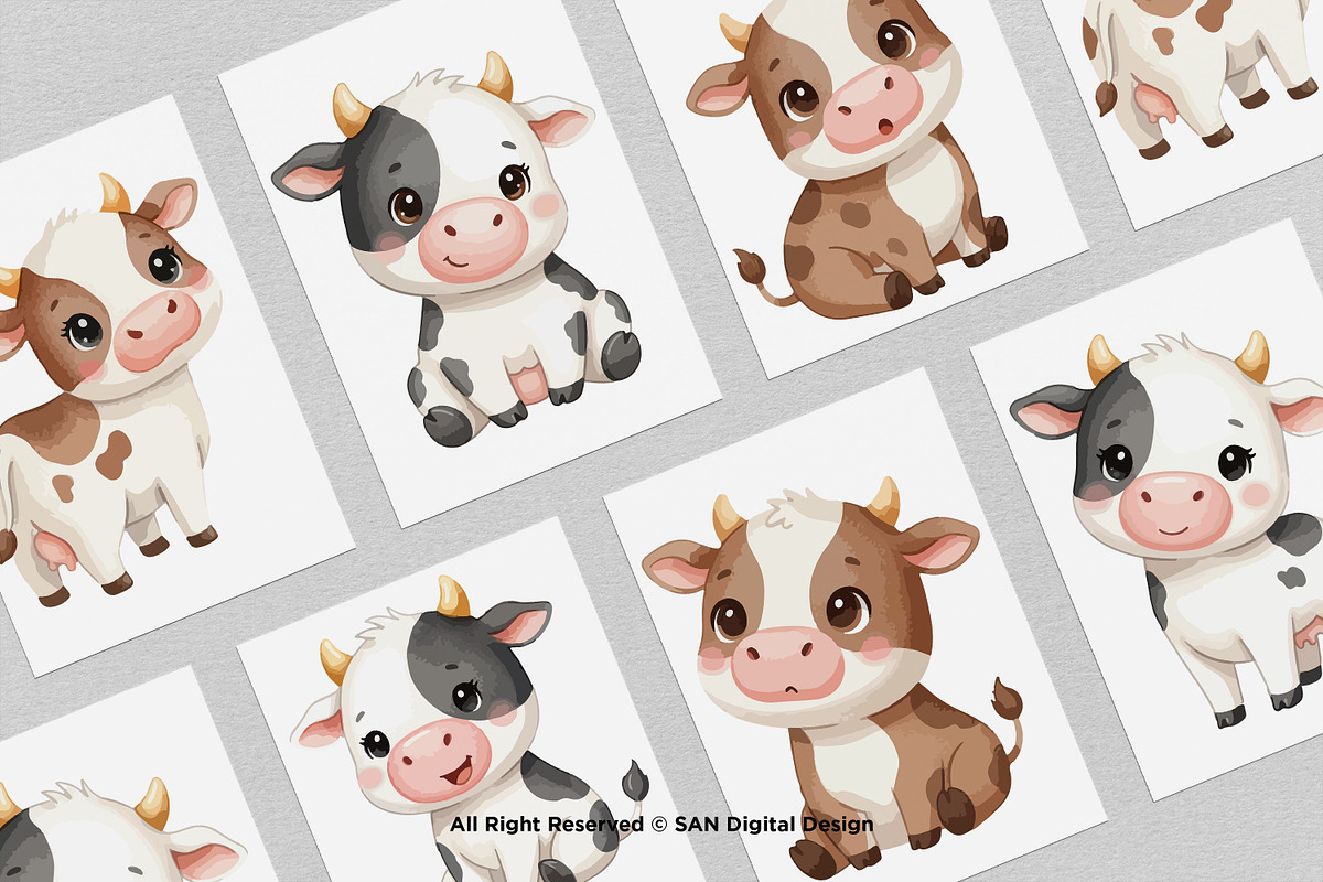 15 Bundle Watercolor Baby Cow Milk, an Animal Illustration by Morspective (Photo 3 of 8)
