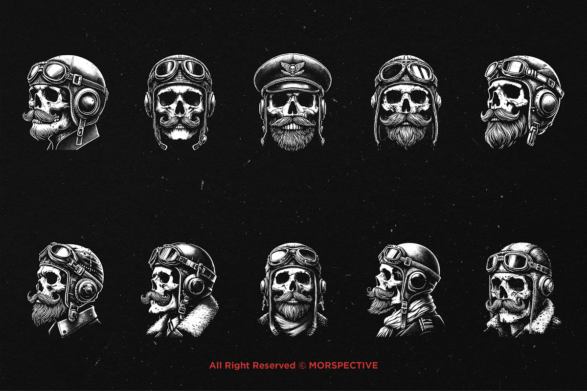 10 Bundle Dark Art Skull Pilot, an Illustration by Morspective (Photo 6 of 7)