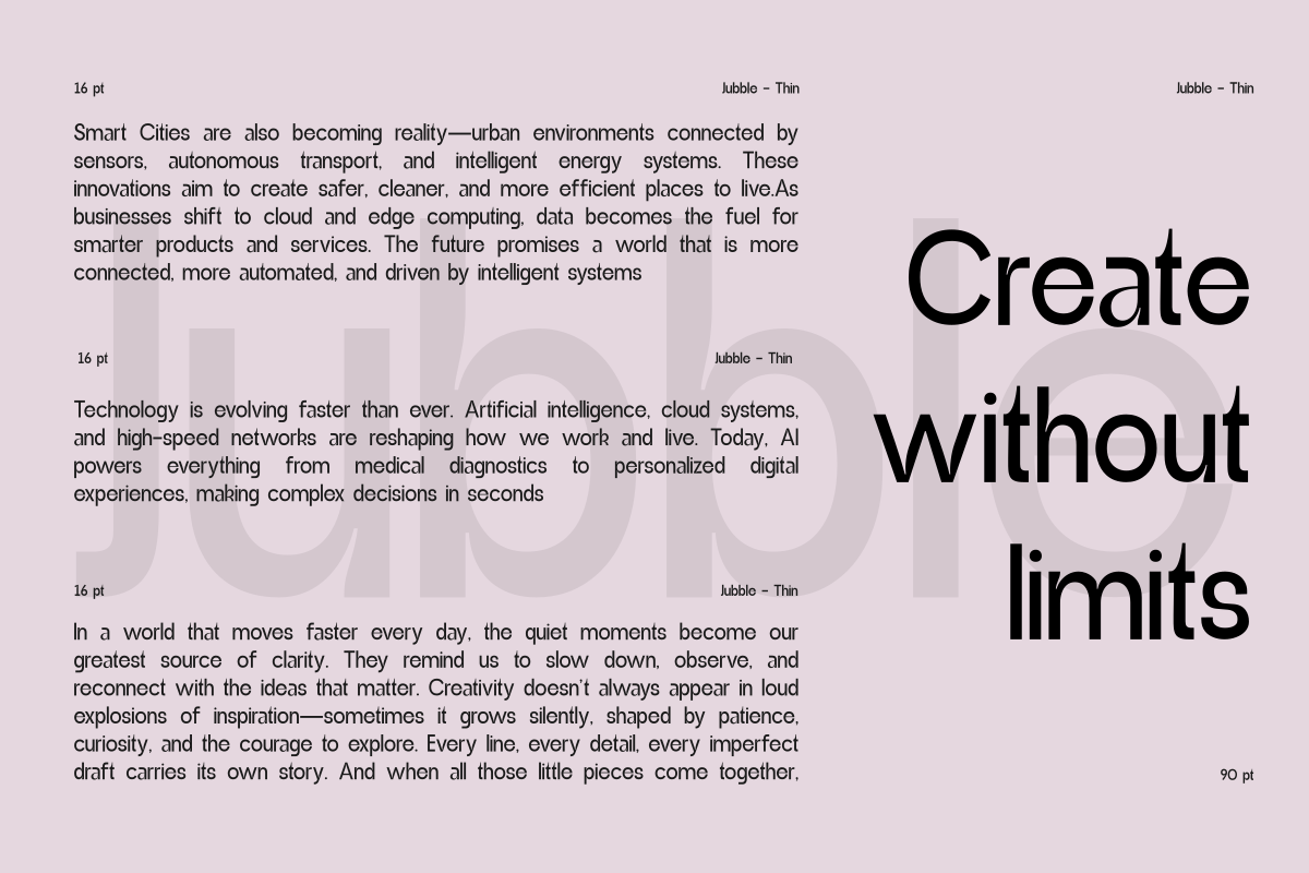 Jubble Thin, a Sans Serif Font by Zafiratype (Photo 8 of 8)