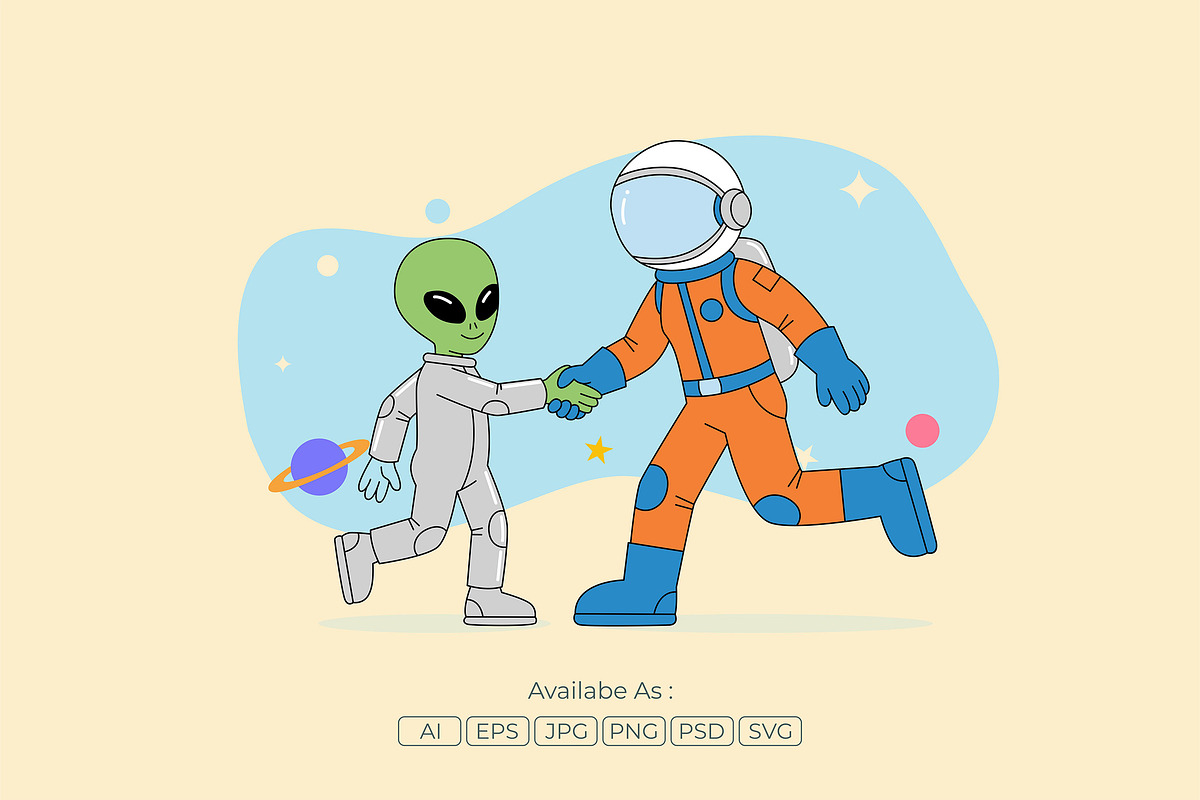 Alien and Astronaut Handshake, an Object Illustration by Partikusi Design (Photo 2 of 3)