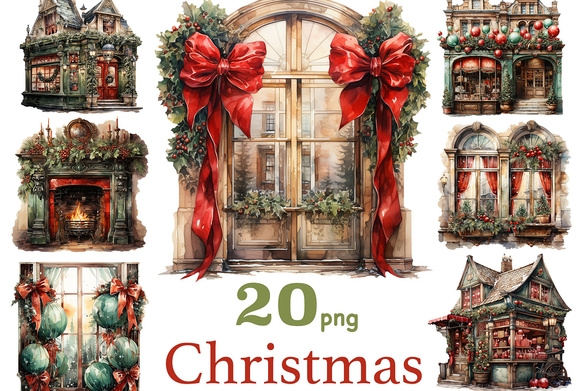 Christmas Scenes Clipart PNG, a Seasonal Illustration by GlamArtZhanna (Photo 1 of 5)