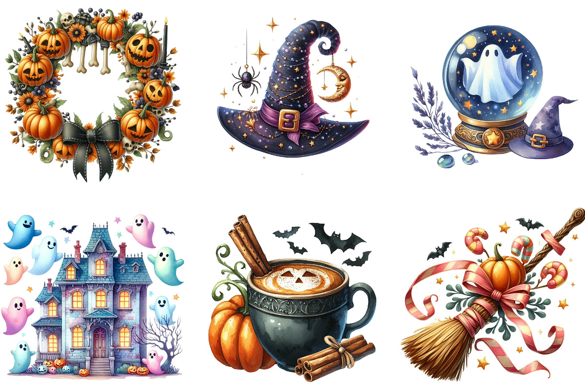Watercolor Spooky Season Clipart, an Illustration by DreamArtGraphic (Photo 4 of 5)