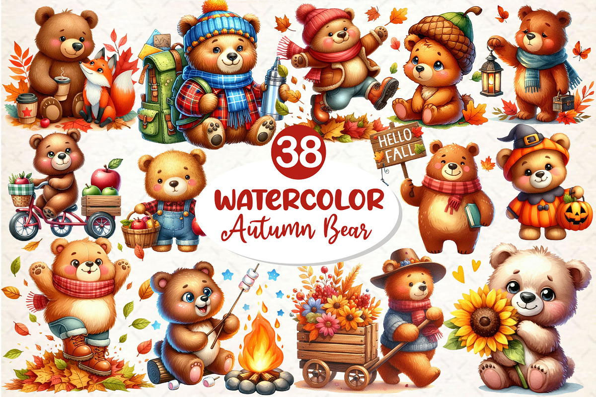 Cute Bear Character in Autumn Season, an Illustration by Dream Creation (Photo 1 of 4)