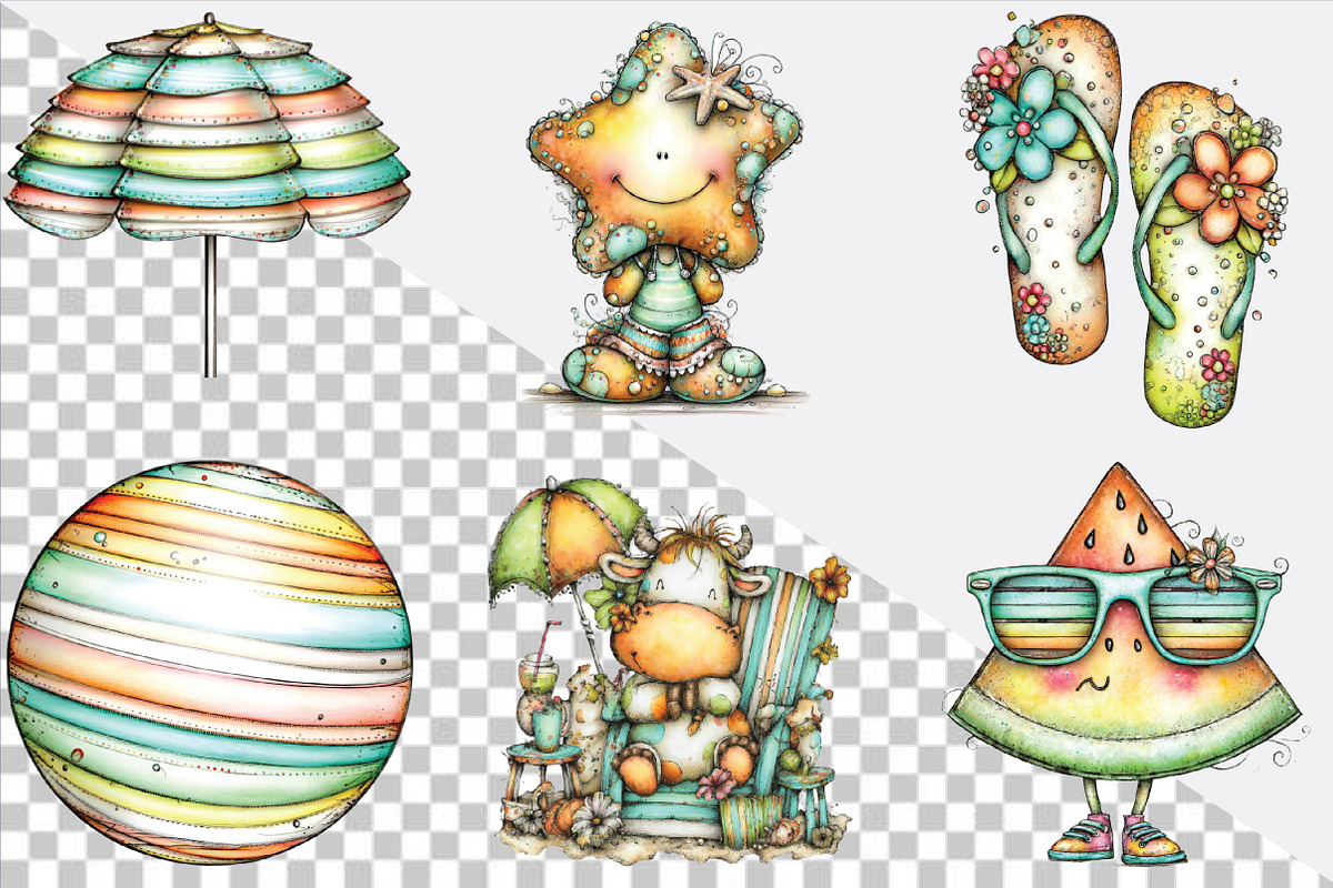 Watercolor Summer Beach Clipart Bund, an Illustration by SVGArt (Photo 2 of 9)