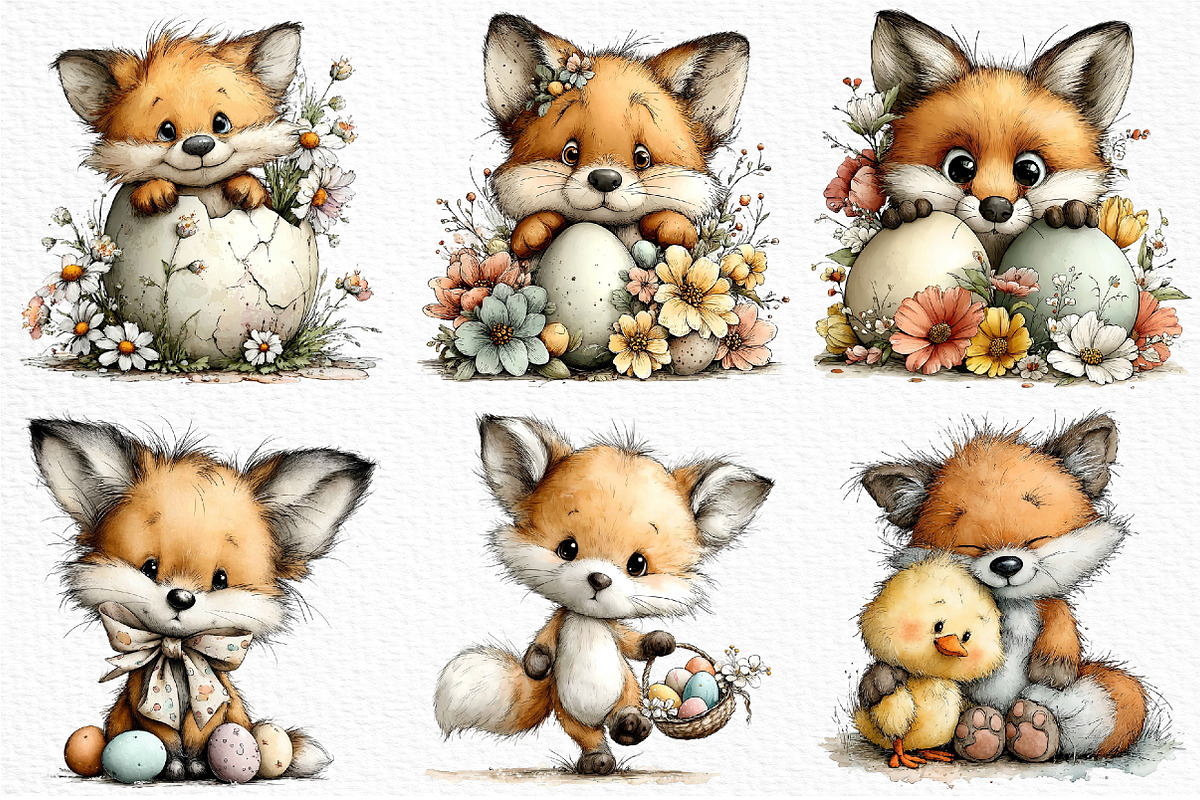 Whimsical Funny Easter Fox Clipart, an Illustration by Craft Nest (Photo 3 of 11)